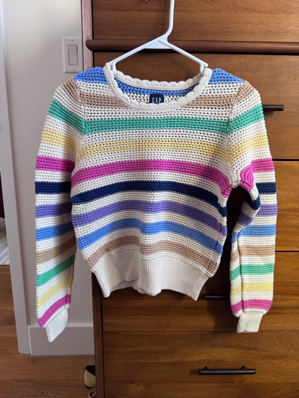 GAP Women's Cream Open-stitch Sweater with Multicolor Stripes Size S